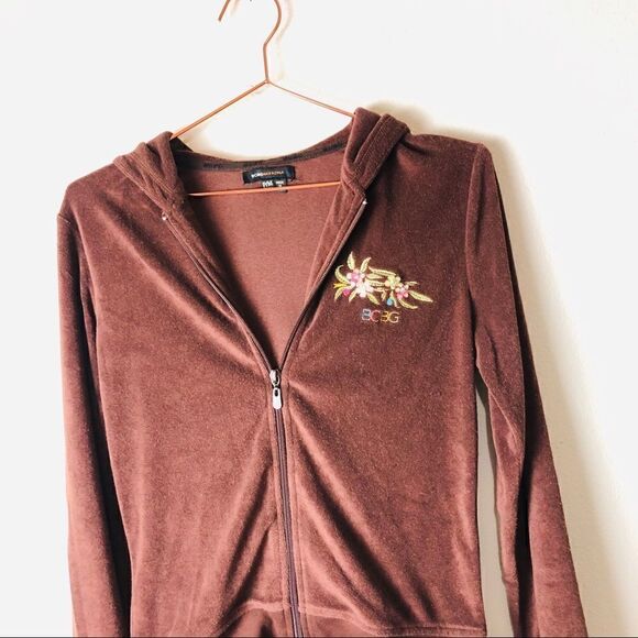 EUC Vintage BCBG Brown Terry Sequined Hoodie M/P - Picture 3 of 8